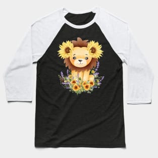 Cute lion and sun flower Baseball T-Shirt